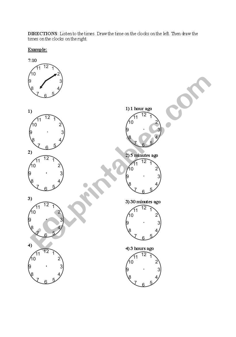 Telling the Time + Ago worksheet