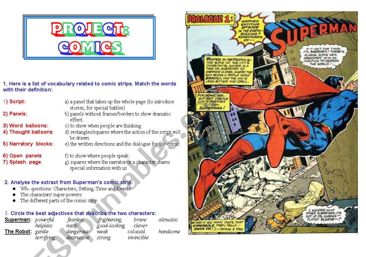 COMICS Part 1 of 5 - Superman extracts and activities