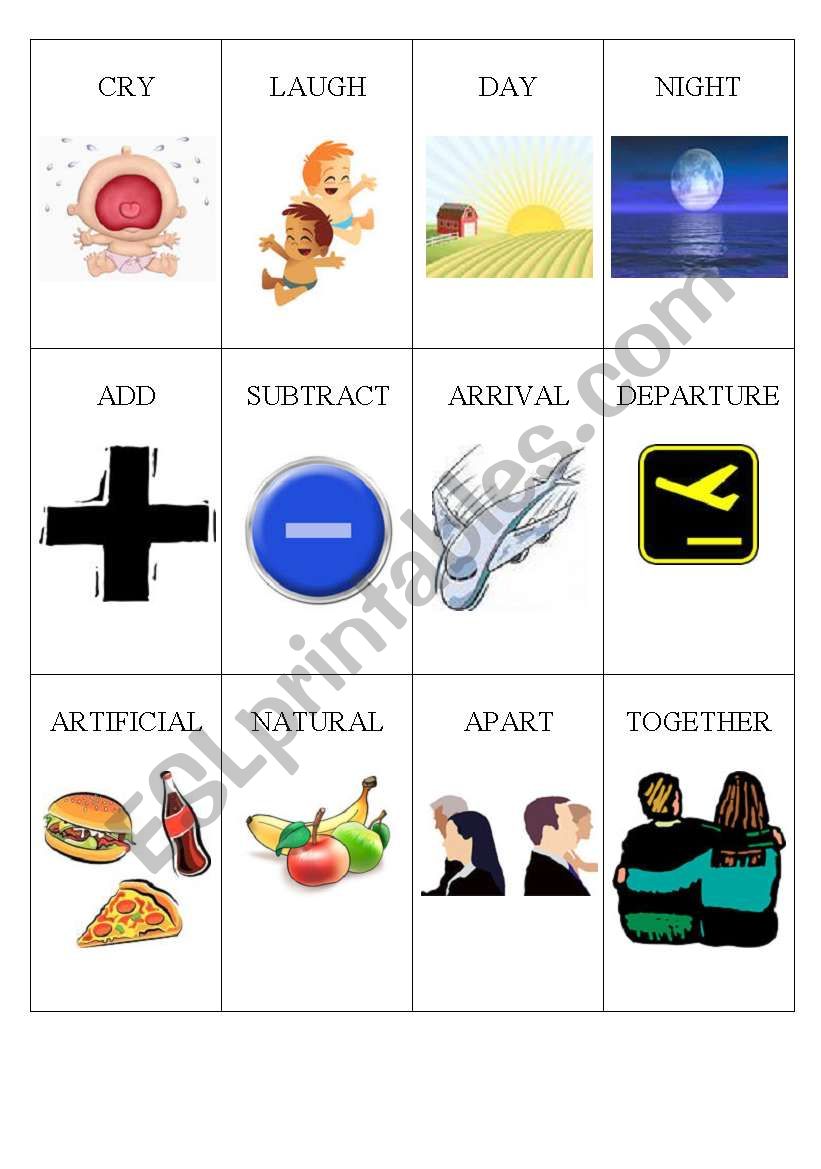 Memory Game Opposites 3 worksheet