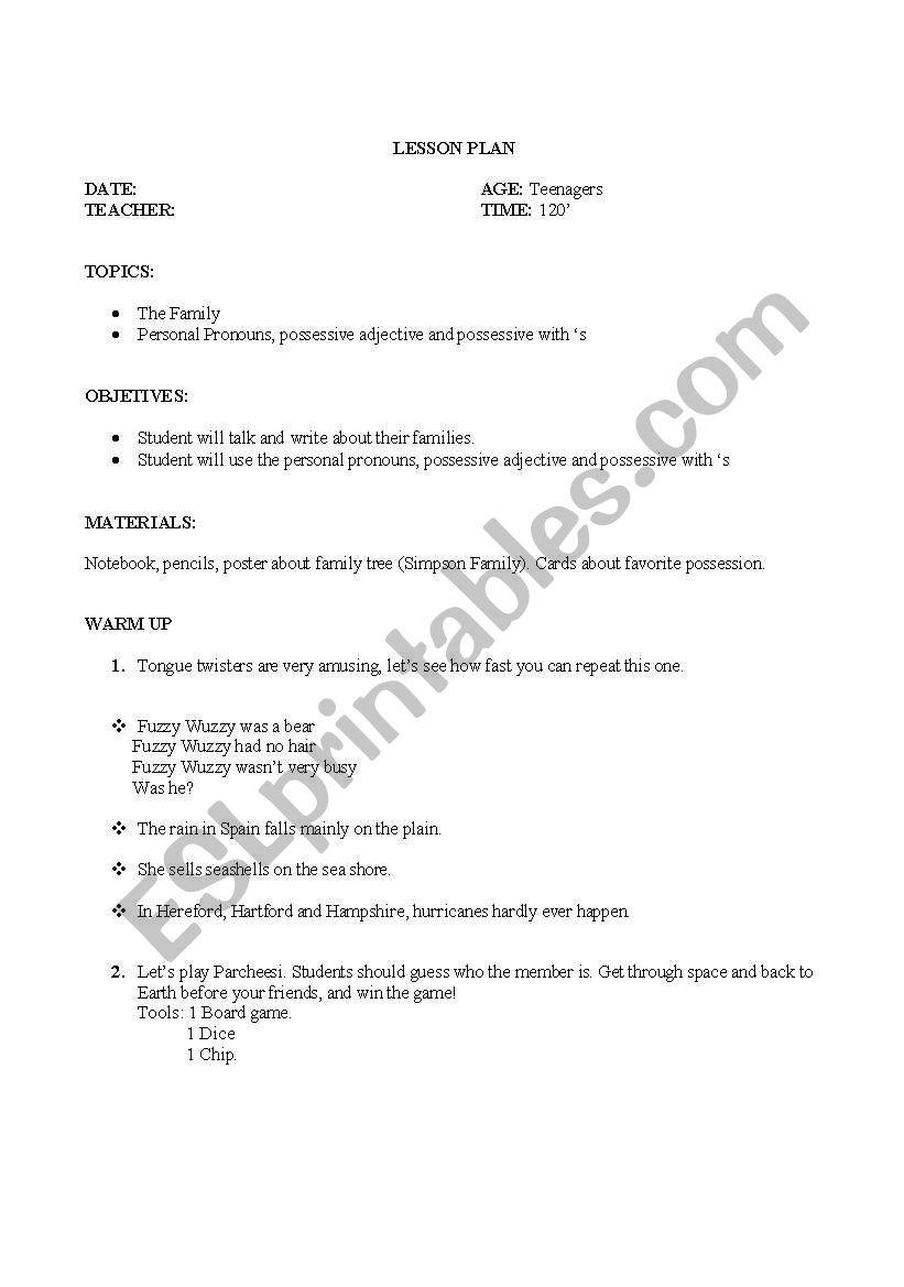 Family tree worksheet