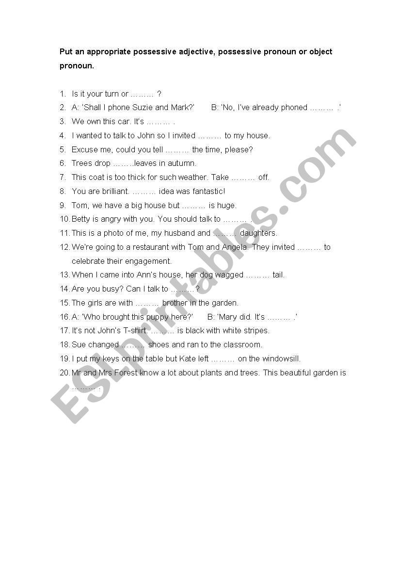 Pronouns worksheet