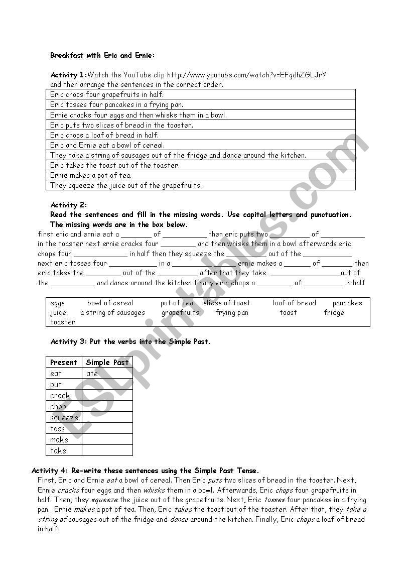 Breakfast with Eric & Ernie. worksheet