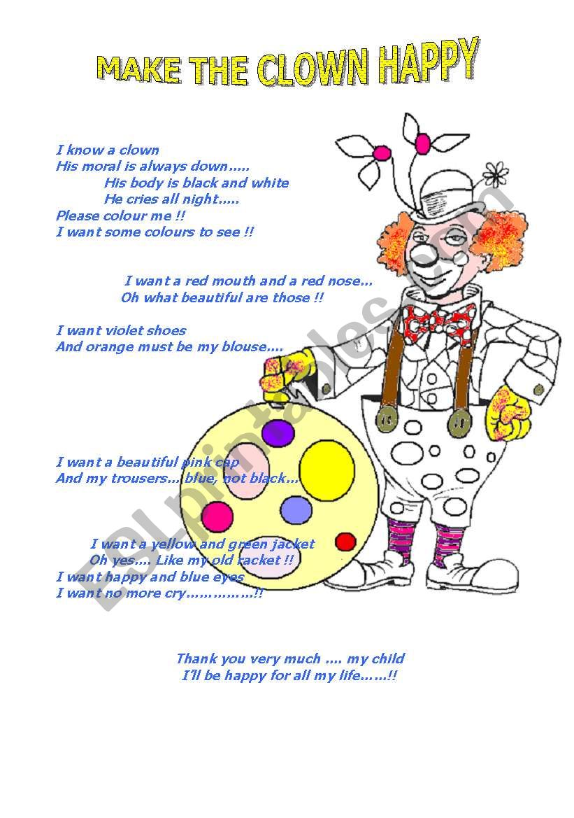 MAKE THE CLOWN HAPPY worksheet