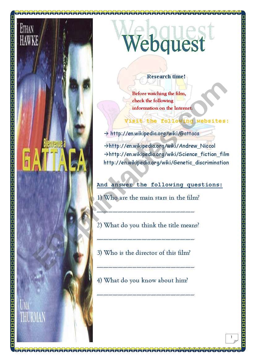 Gattaca _ FILM WEBQUEST (5 pages, KEY included)