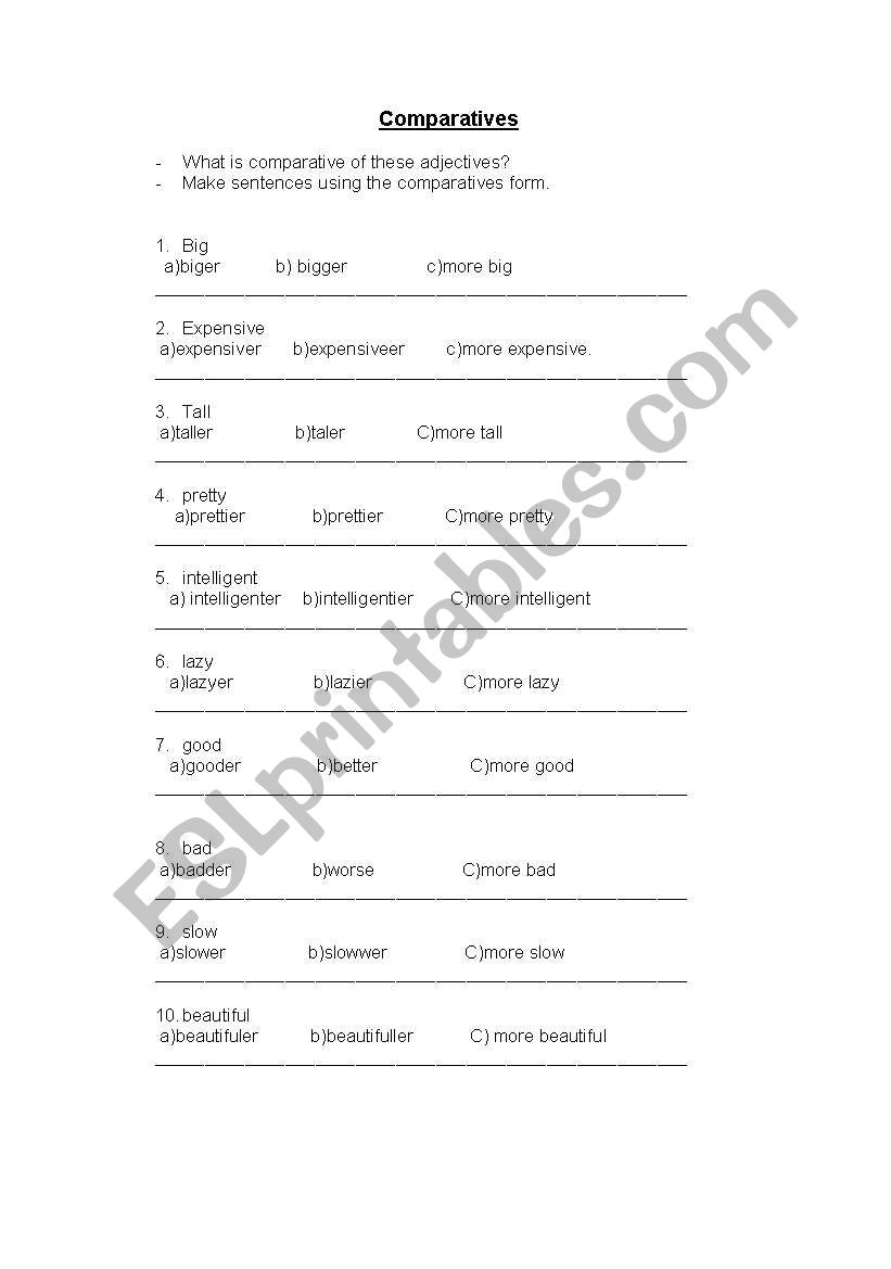 test of the comparative worksheet