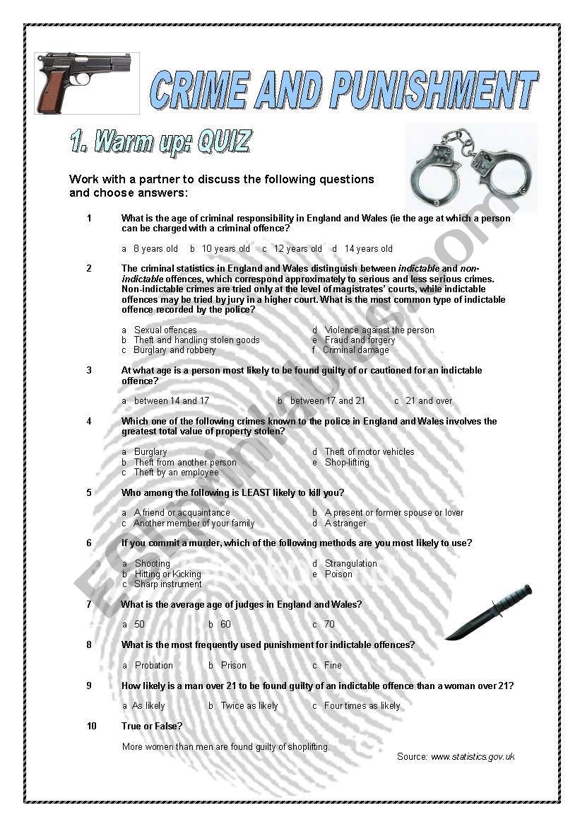 Crime and Punishment worksheet