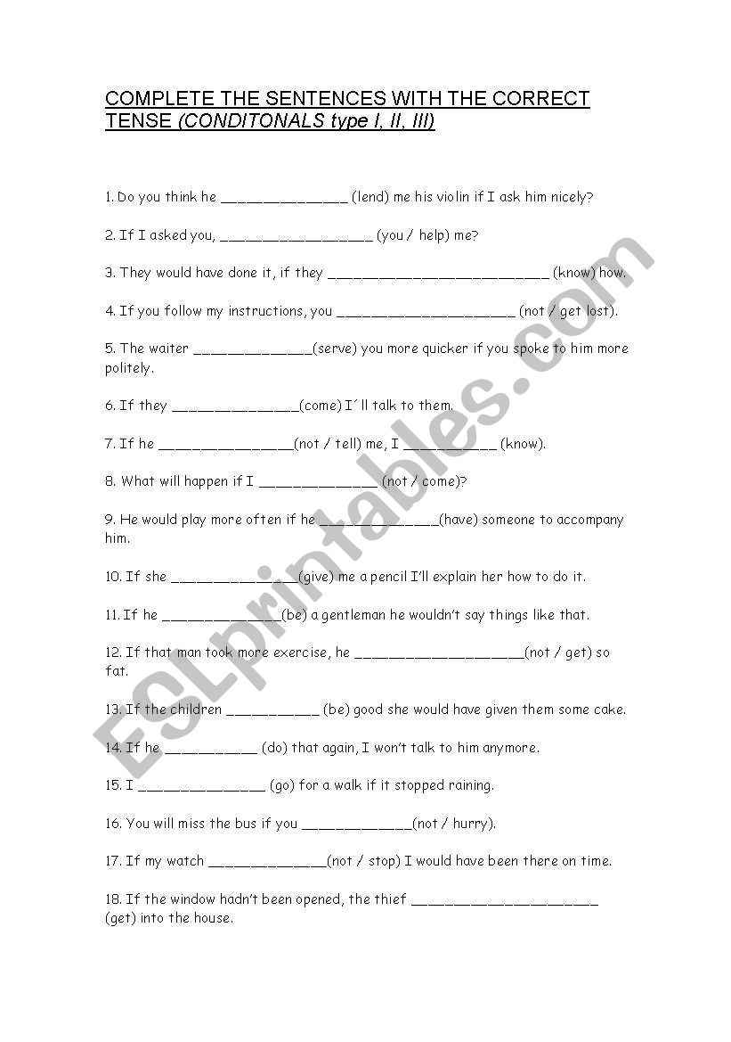 Conditionals I, II, III worksheet