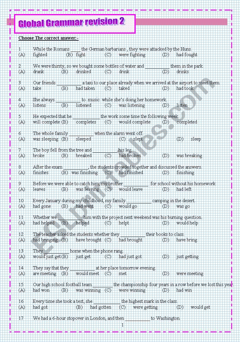 Grammar multiple choice exercises ( 6 pages )