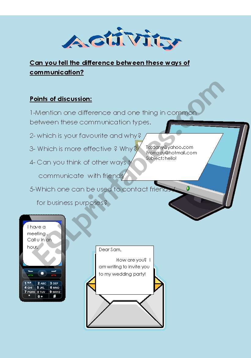 speaking/writing activity worksheet