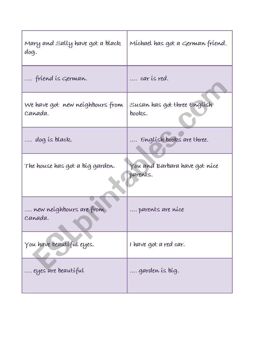 Possessive adjectives- Activity cards
