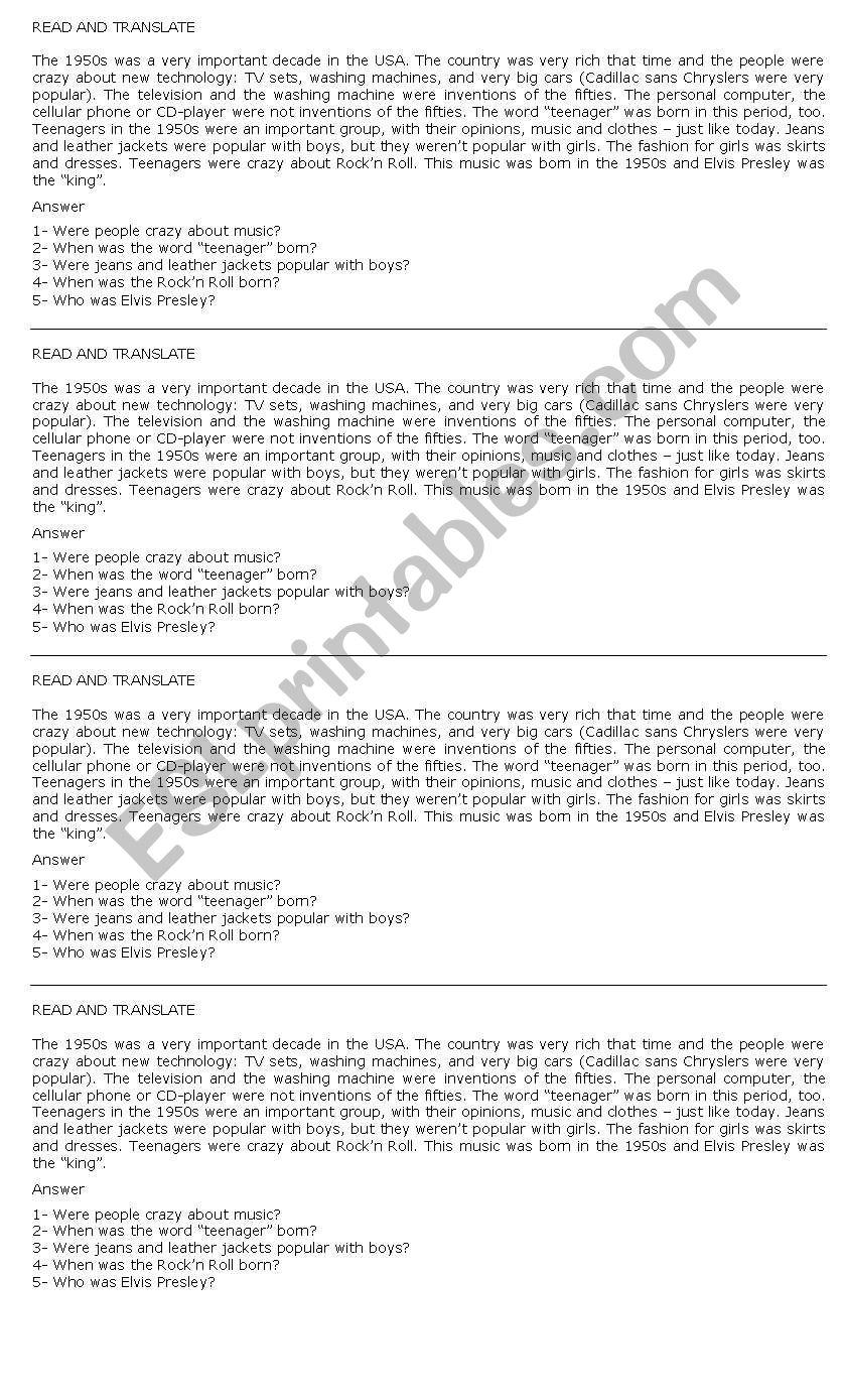 reading comprehension worksheet