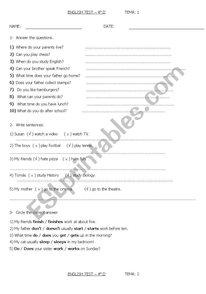 english test1 worksheet