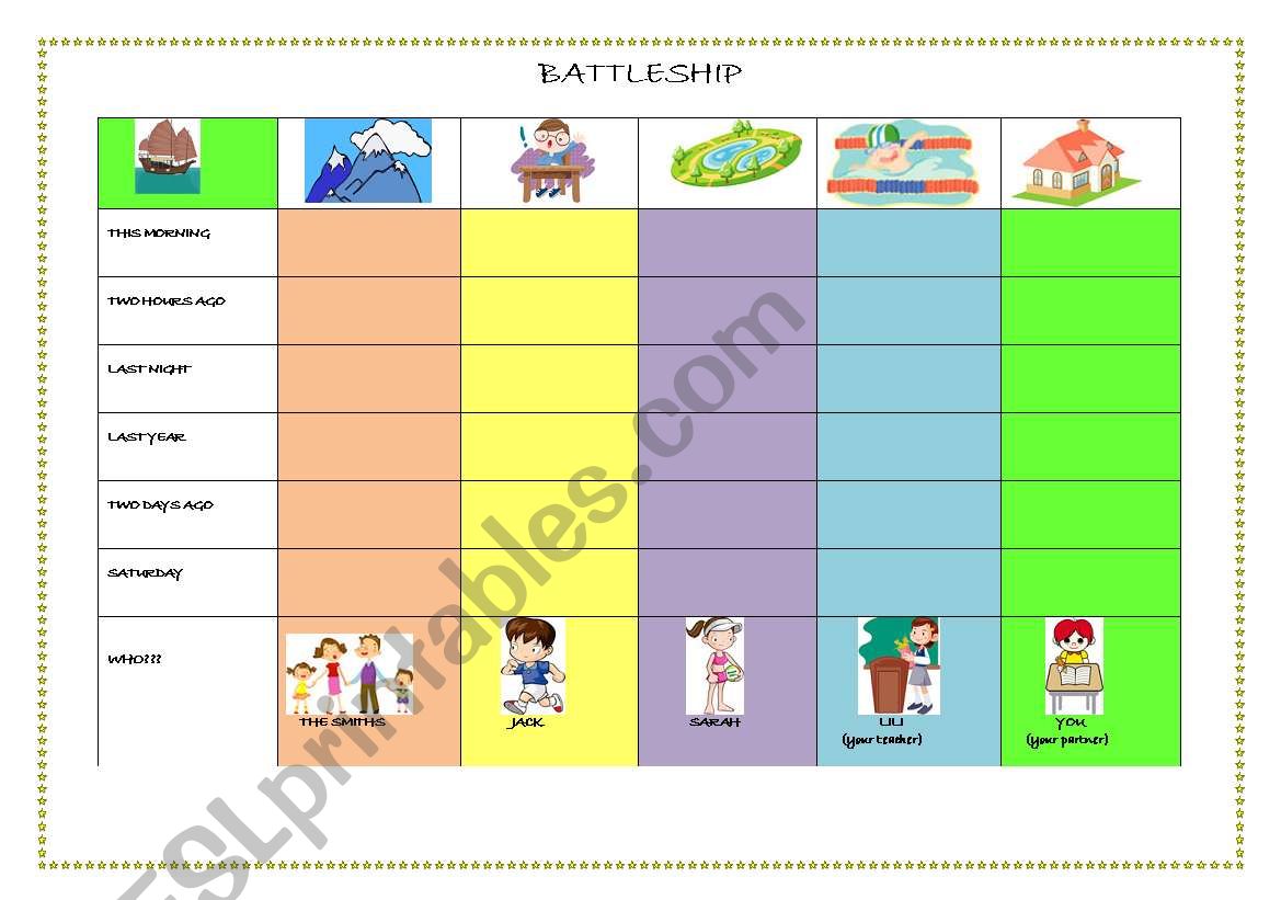 BATTLESHIP GAME - WAS/WERE worksheet