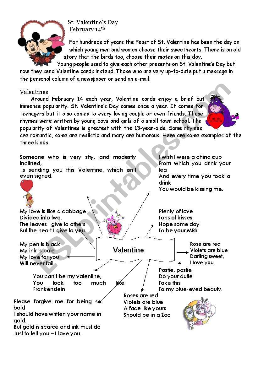 St Valentine worksheet