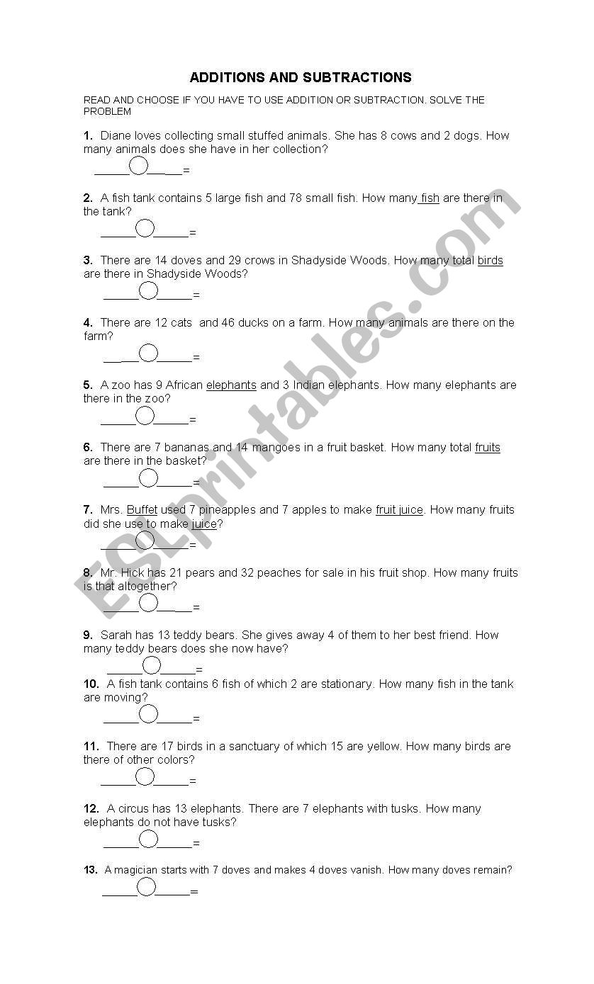 Additions worksheet