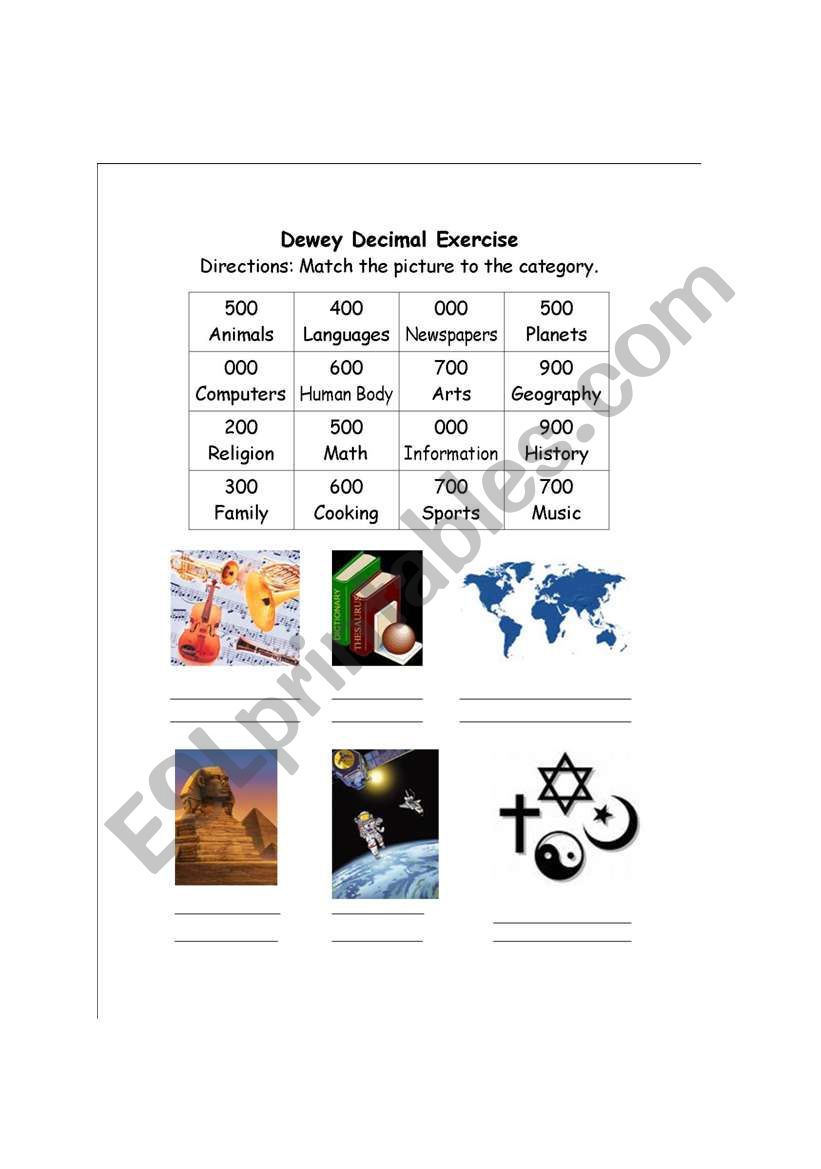 Dewey Decimal System Exercise worksheet