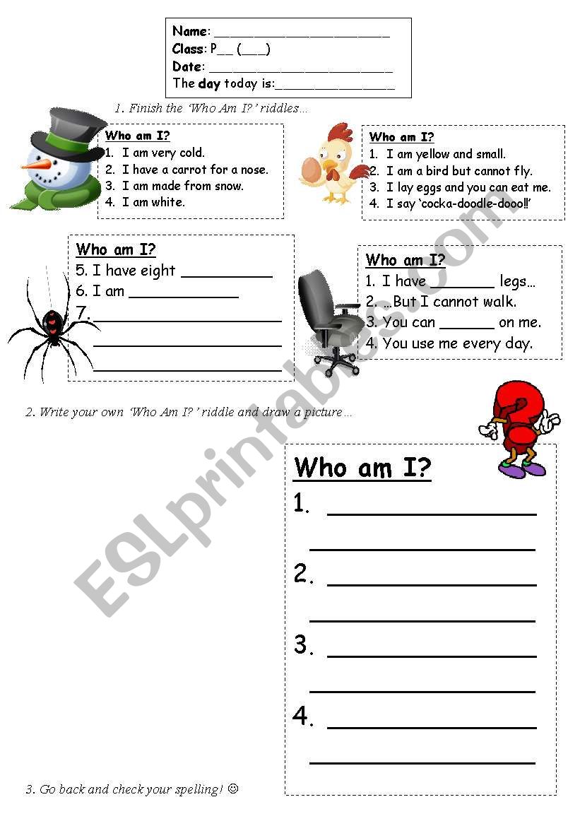 Who Am I? worksheet