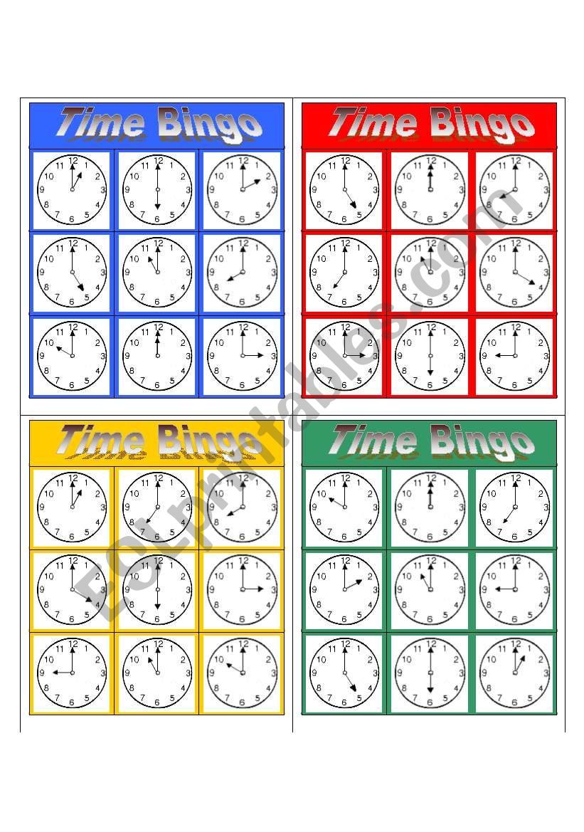 Simple Bingo (3x3) - Time worksheet