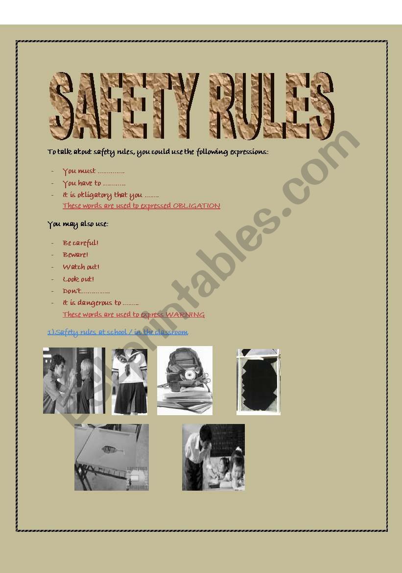 safety rules worksheet