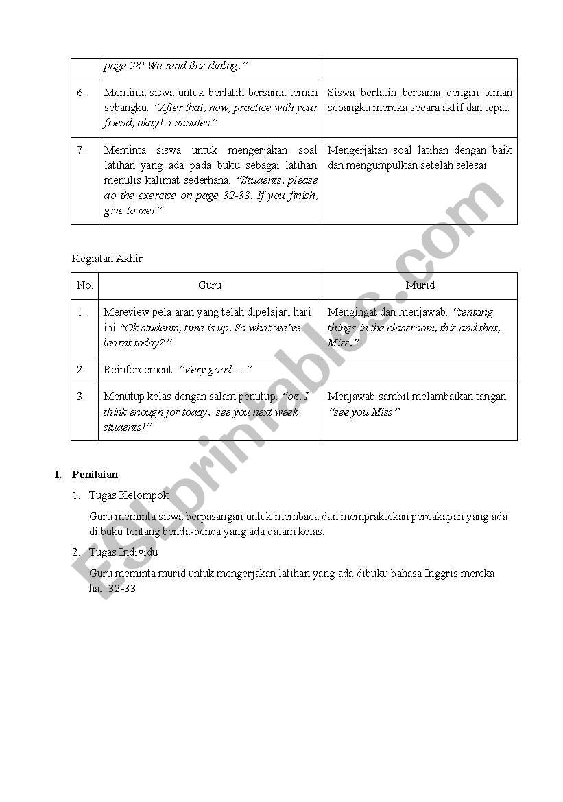 English Worksheets Lesson Plan For Elemantary School Grade 4