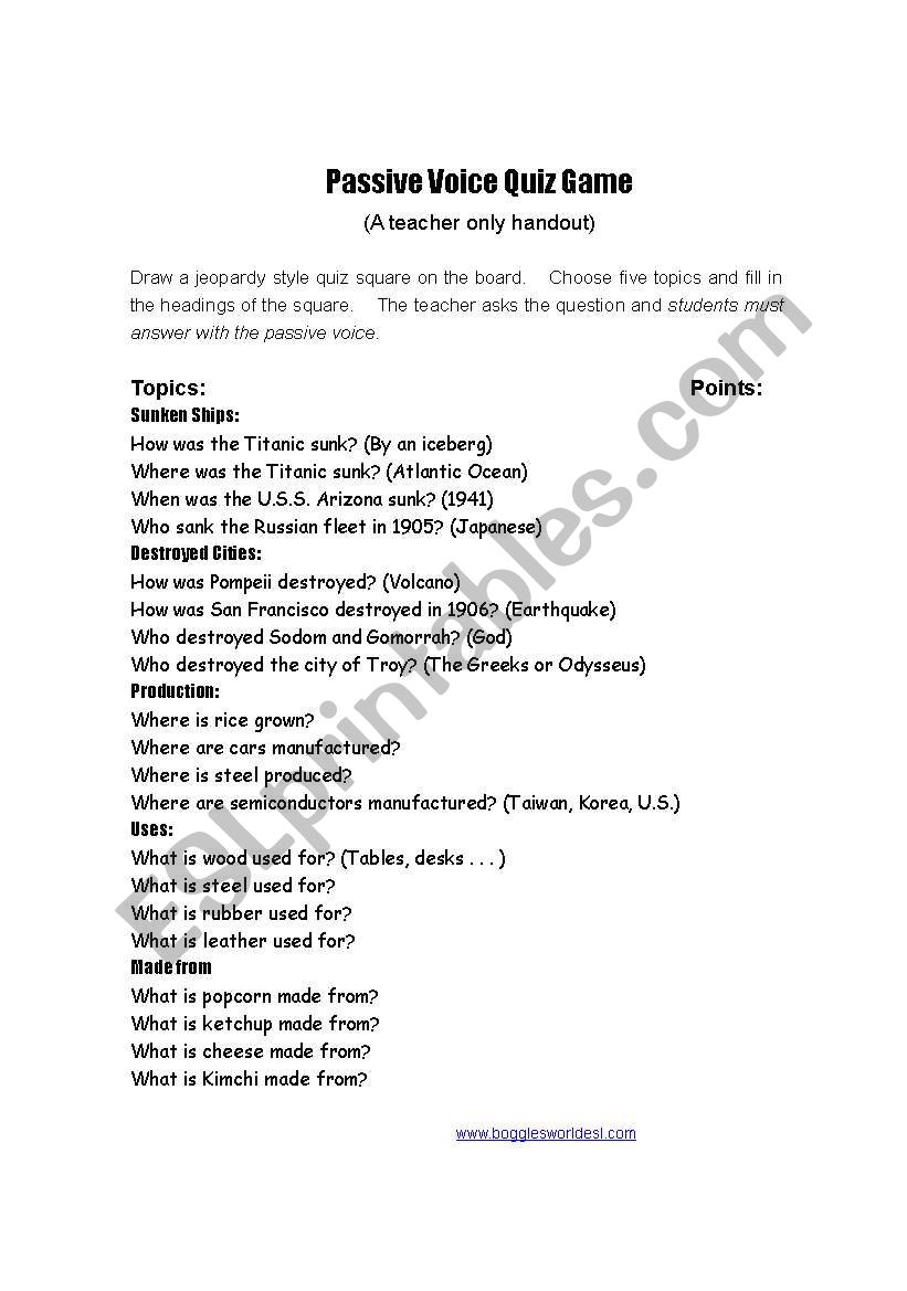 passive quiz worksheet