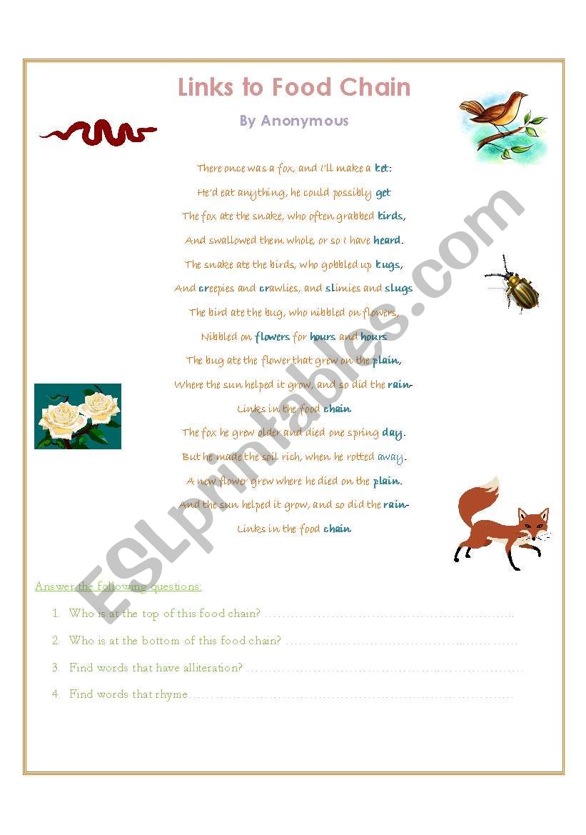 Fox Poem / Food Chain worksheet