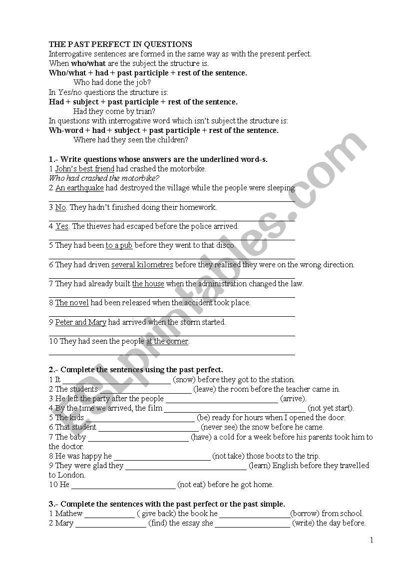 THE PAST PERFECT worksheet