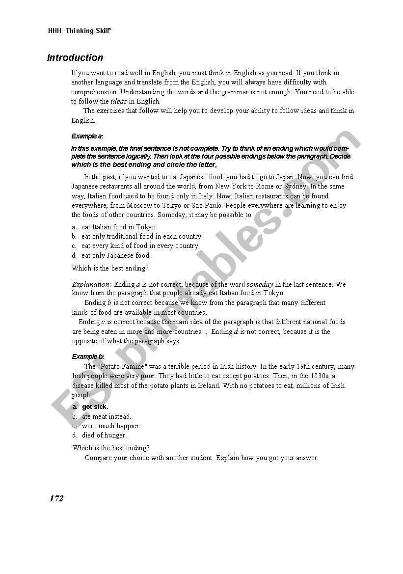 critical thinking passsages worksheet