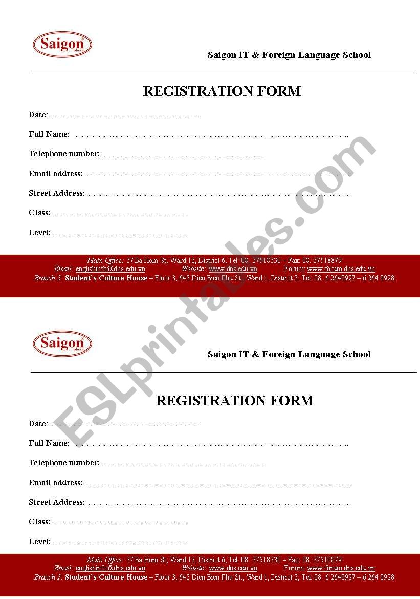 Registration Form worksheet