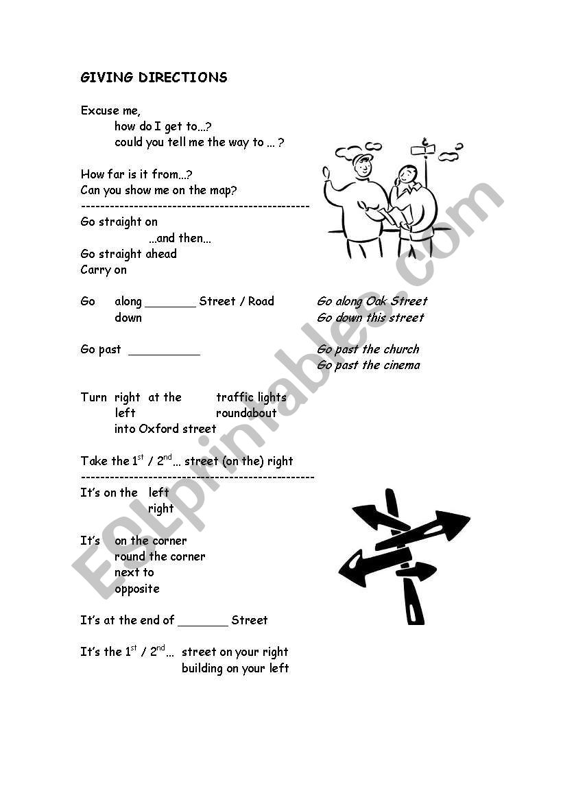 GIVING DIRECTIONS - USEFUL EXPRESSIONS