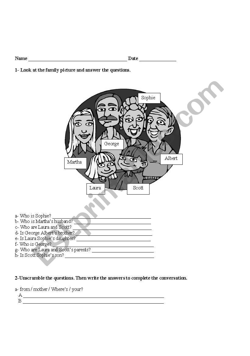Family members worksheet