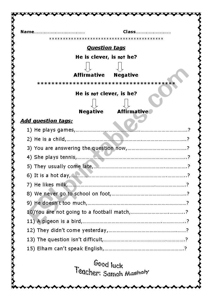 Tag questions worksheet