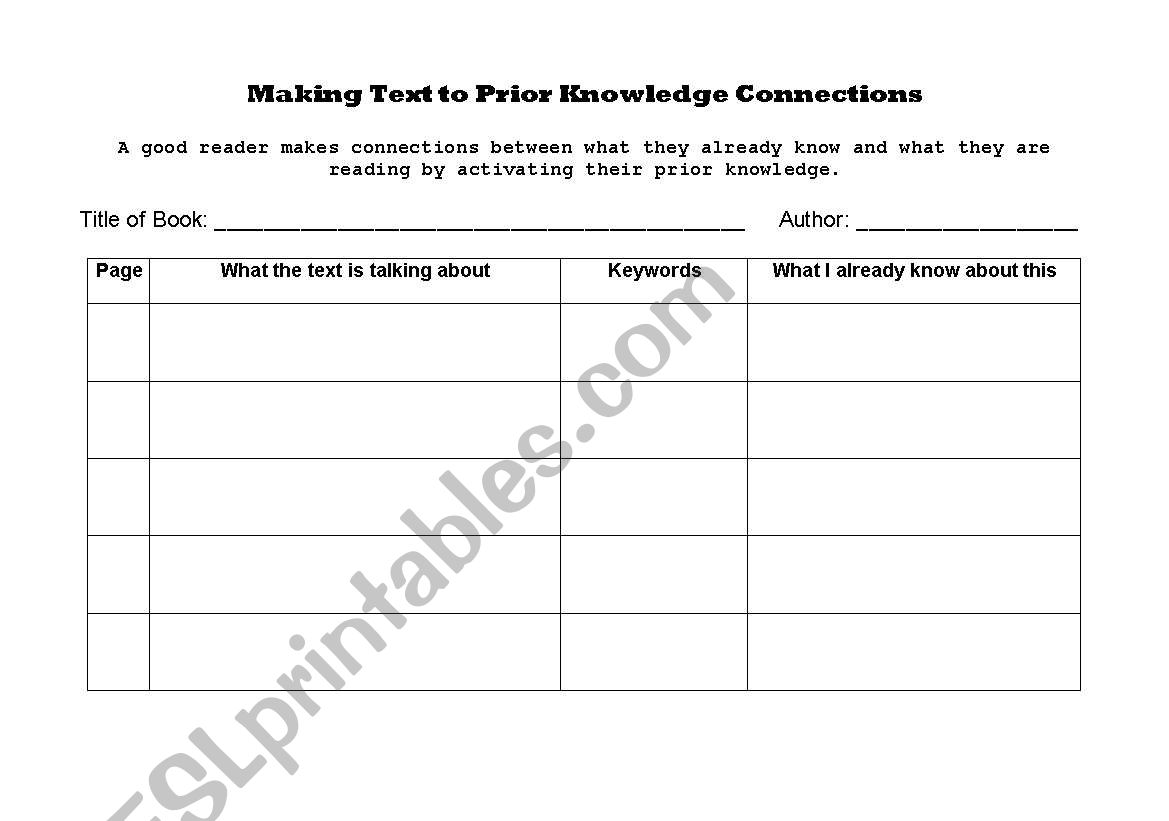 Reading Comprehension Strategy: Text-Prior Knowledge Connections
