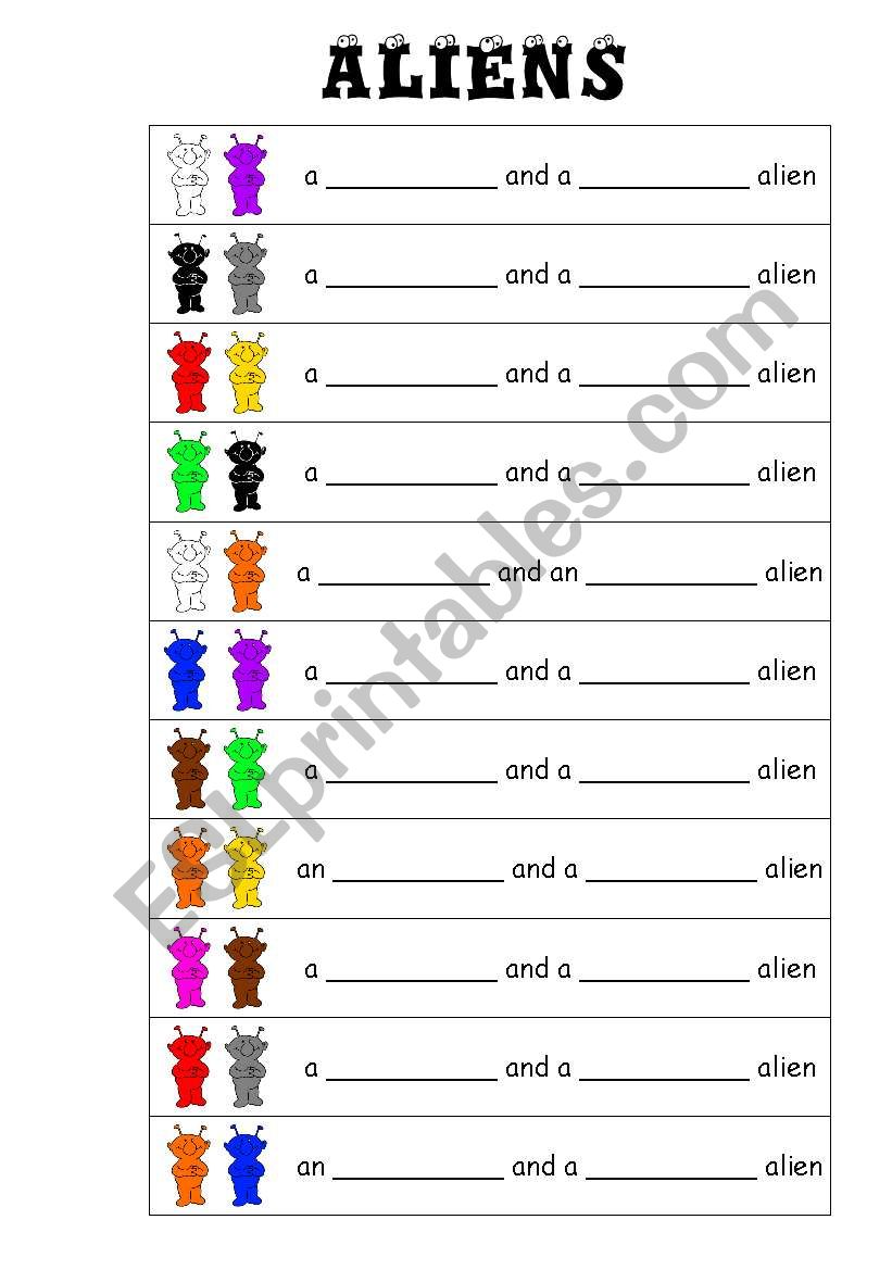 Coloured aliens worksheet