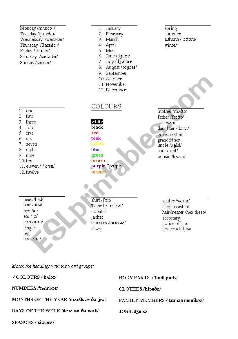 Match the headings with the word groups