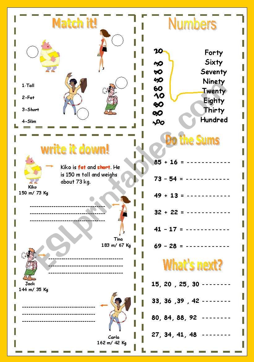 numbers+physical appearance worksheet