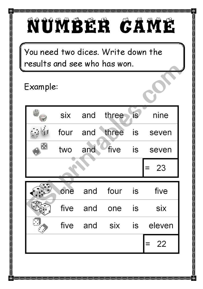 Number game worksheet