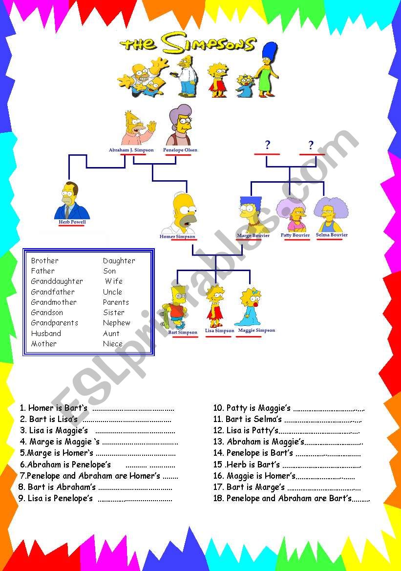 the simpsons family worksheet