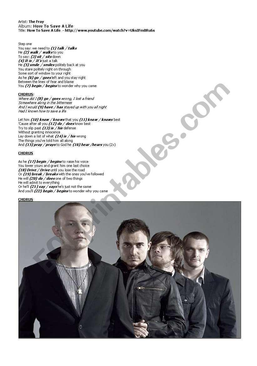 Present Simple: Multiple choice exercise - song: Â«How to save a liveÂ» (2 pages)