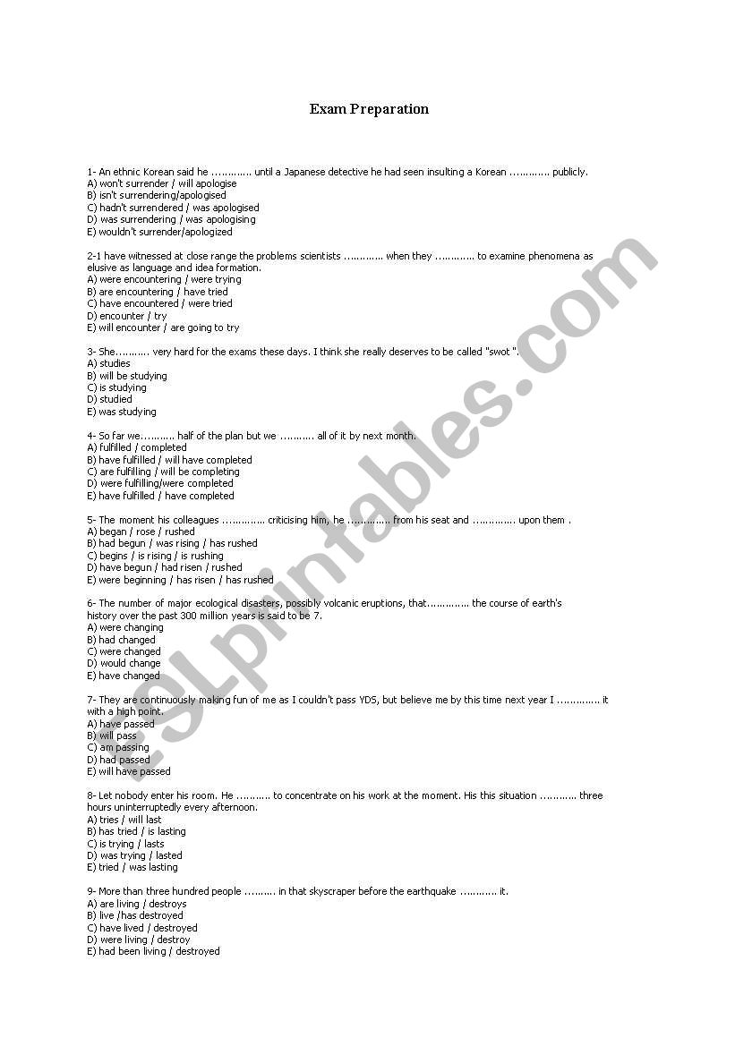 tenses worksheet
