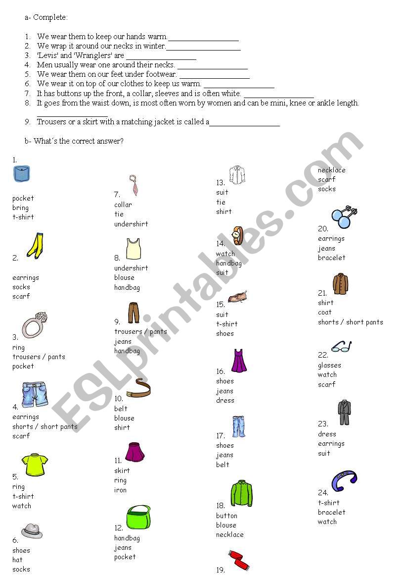 Clothes worksheet