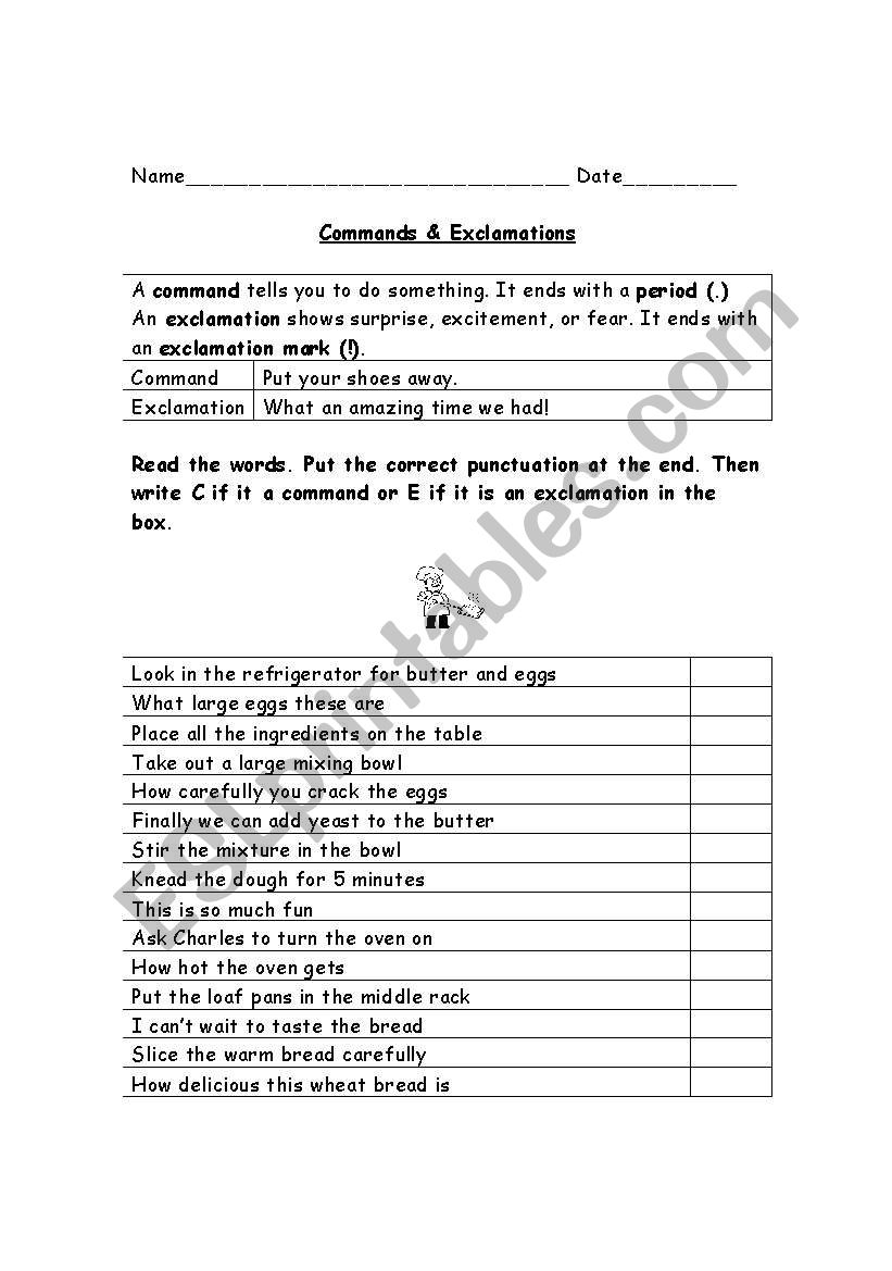 Commands/Exclamations worksheet