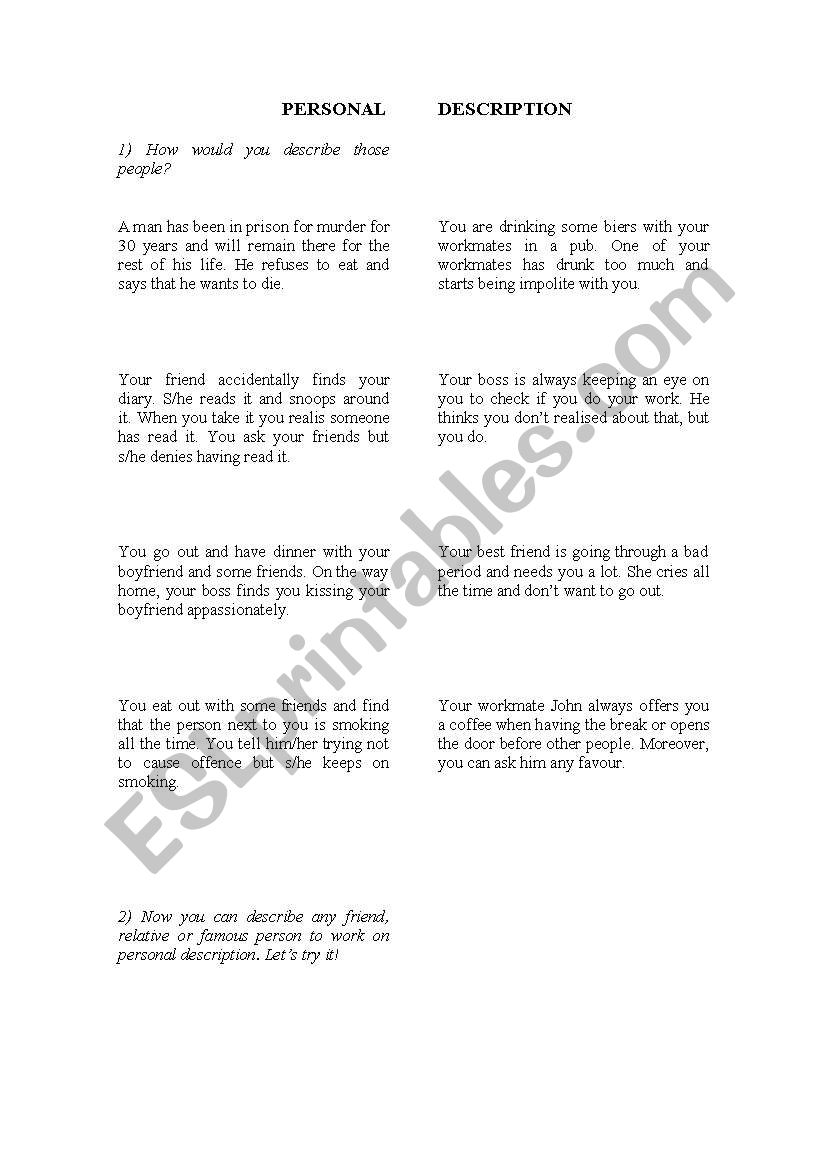 Speaking + writing worksheet