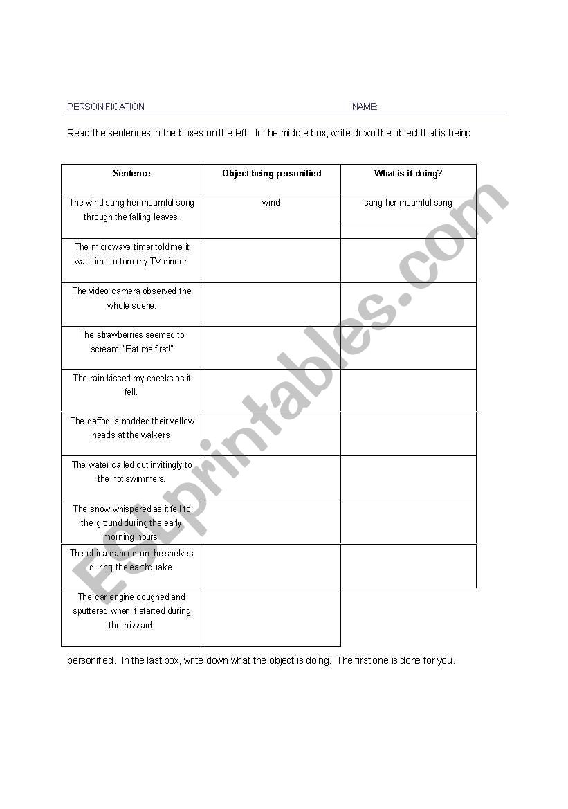 Personification worksheet