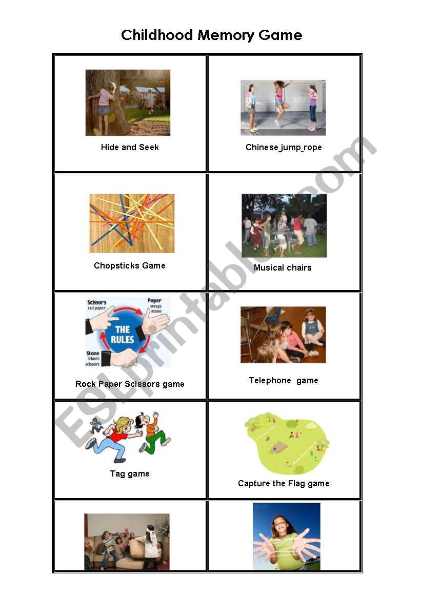 Childhood Memory Card worksheet