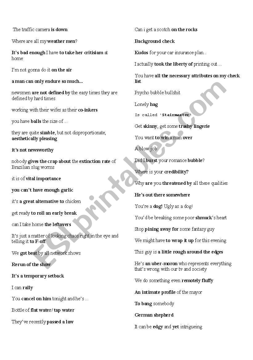The ugly truth movie phrases worksheet