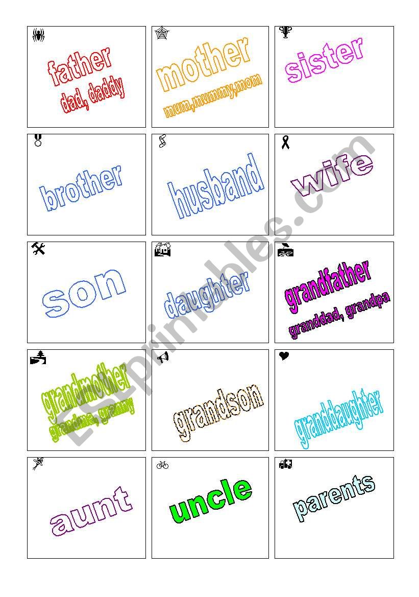 family cards worksheet