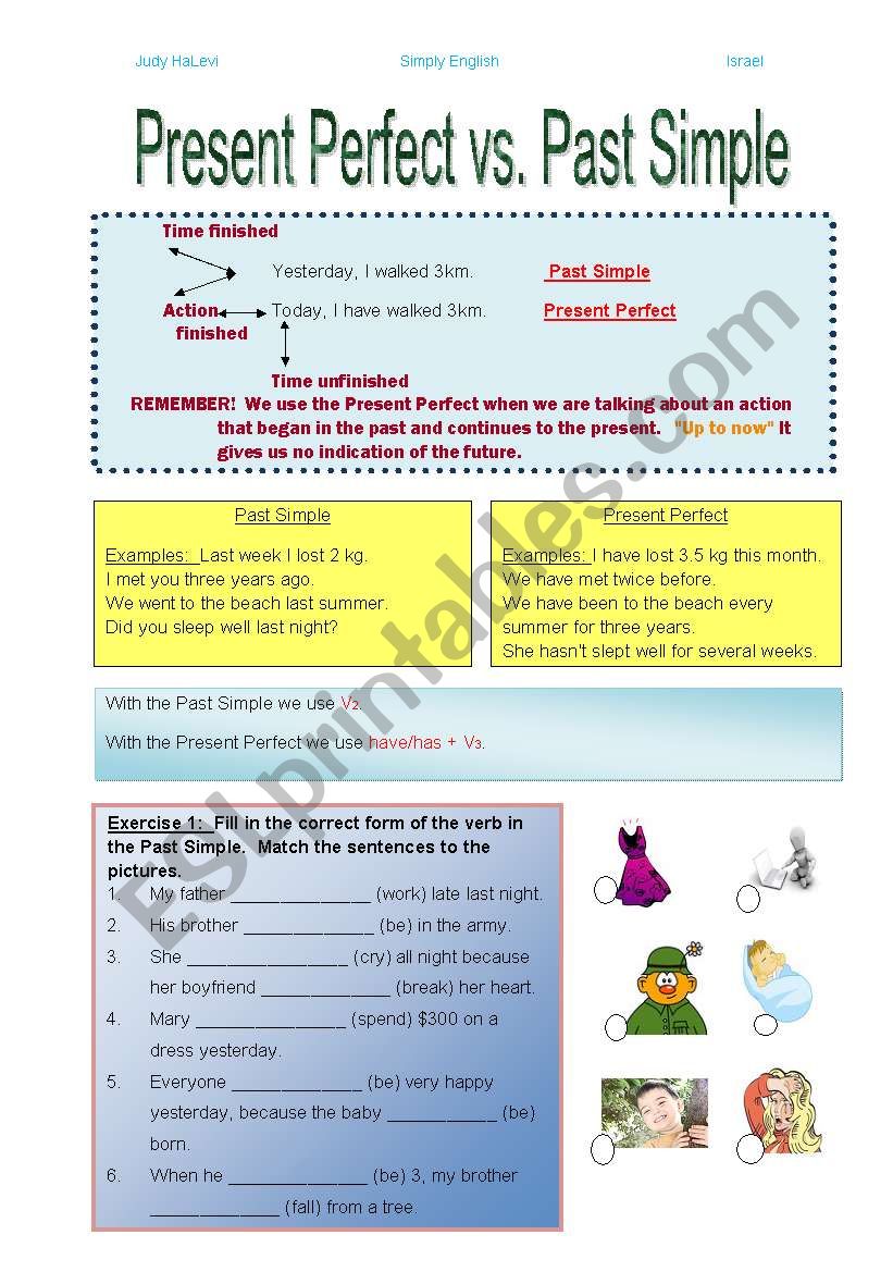 Present Perfect vs. Past Simple - ESL worksheet by JudyHalevi