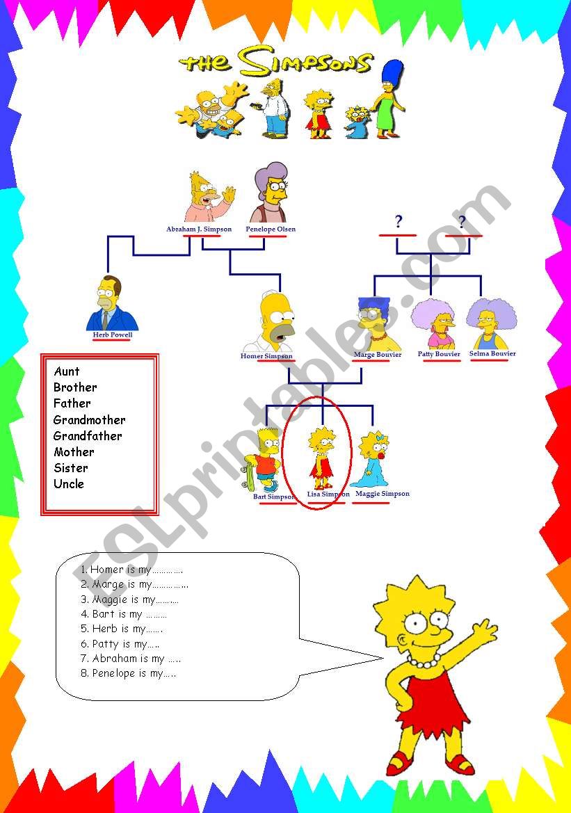 lisa simpson family worksheet