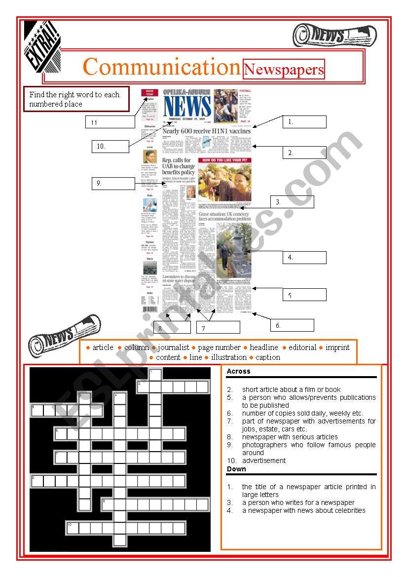 Communication -  Newspapers worksheet